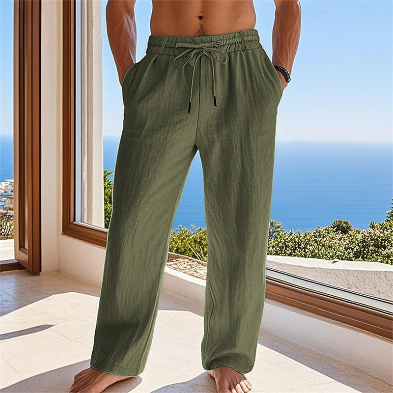 Cotton Linen Pants - Straight Leg, Casual & Comfortable