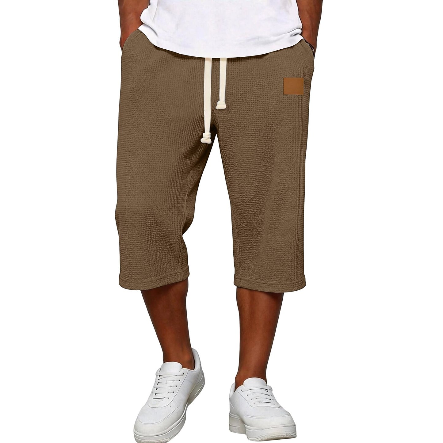 Pocketed Elastic Waist Waffle Shorts