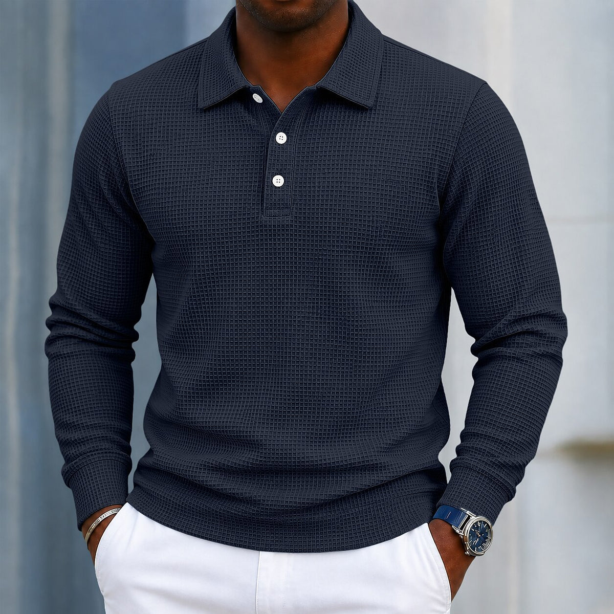 Casual Textured Waffle Polo Shirt