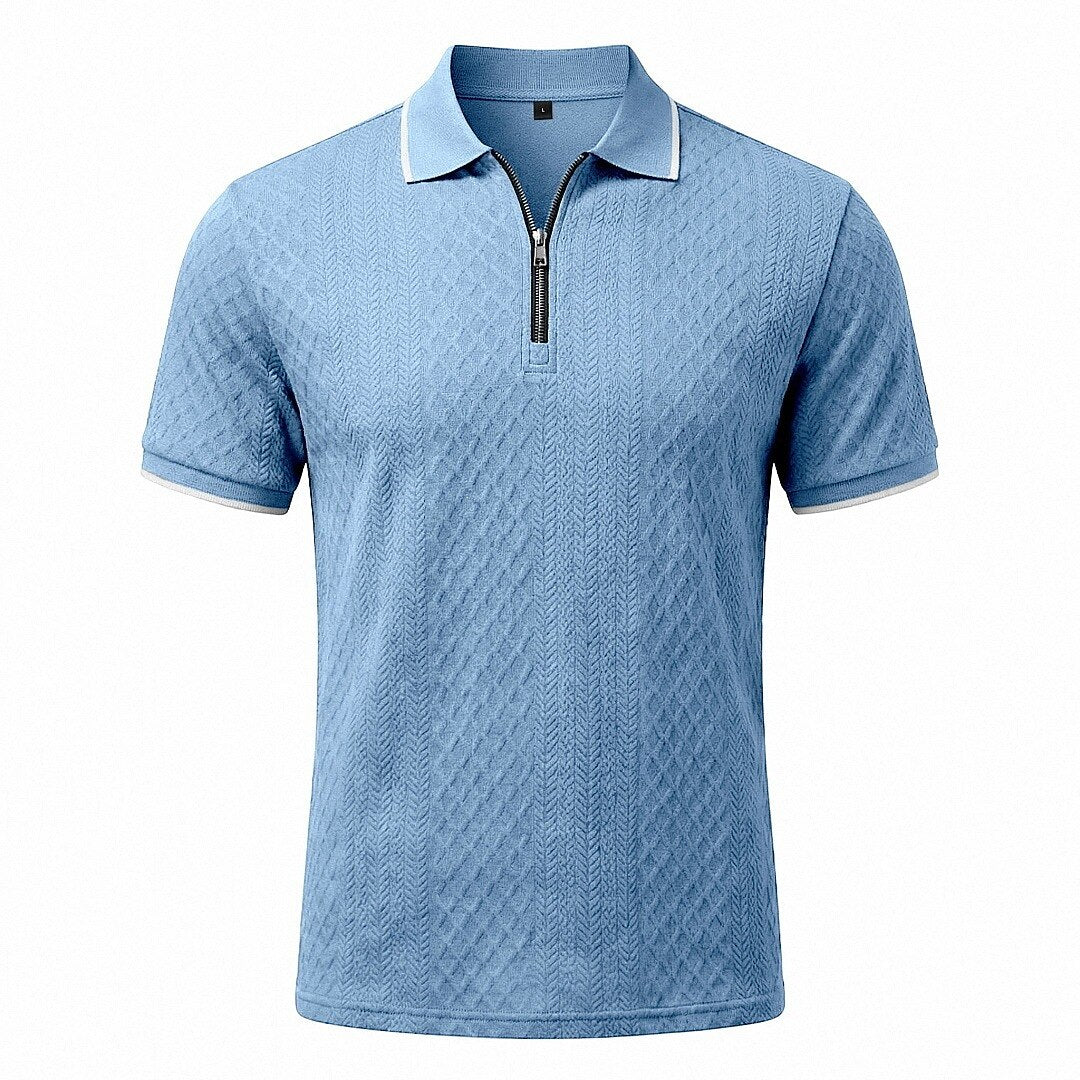Zipper Textured Waffle Polo