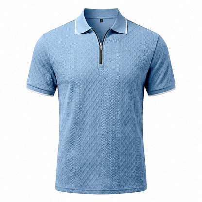 Zipper Textured Waffle Polo