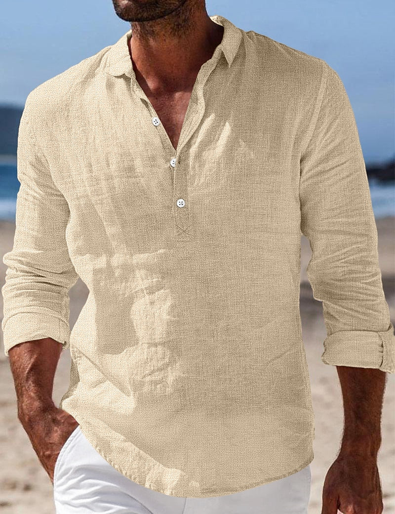 Men's Casual Linen Shirt - Long Sleeve