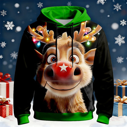 Christmas Rudolph Moose Festive Drawstring Hoodie