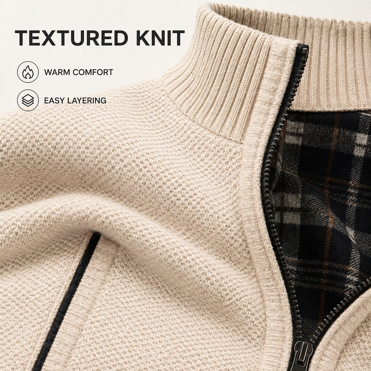 Fleece Ribbed Knit Zip Up Sweater Cardigan