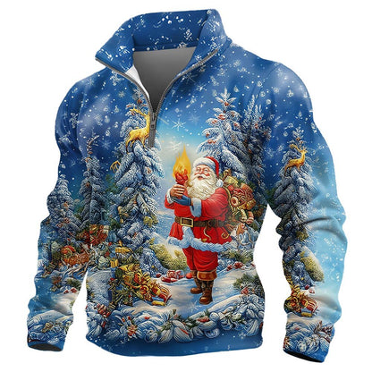 Christmas Santa Winter Casual Zip Sweatshirt