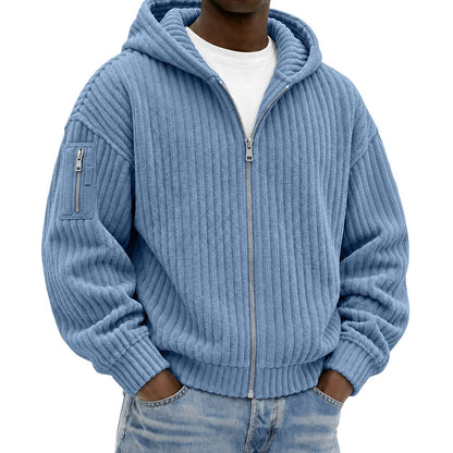 Full Zipped Textured Corduroy Hoodie