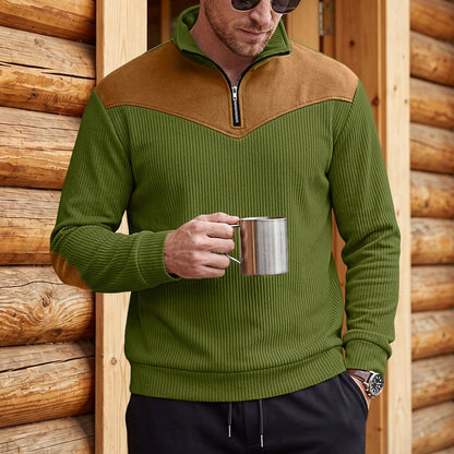 Colorblock Corduroy Quarter Zip Sweatshirt