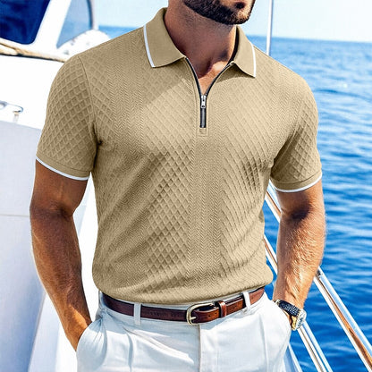 Zipper Textured Waffle Polo