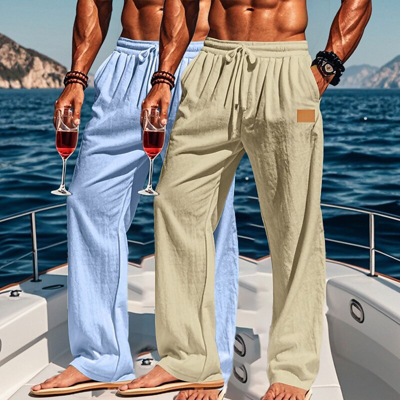 2Pcs Lightweight Cotton Linen Pants