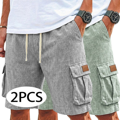 2Pcs Linen Shorts with Pockets