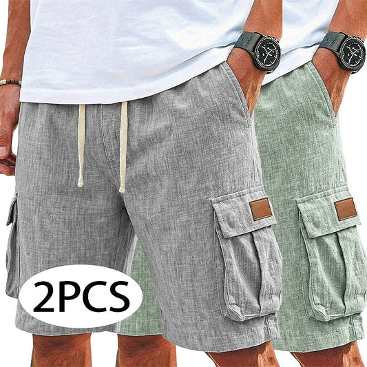 2Pcs Linen Shorts with Pockets