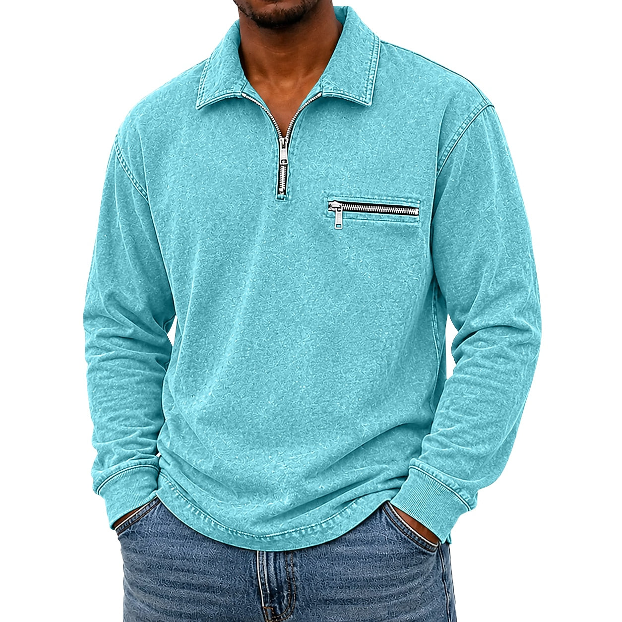Broken-In Zip Up Cotton Polo Shirt