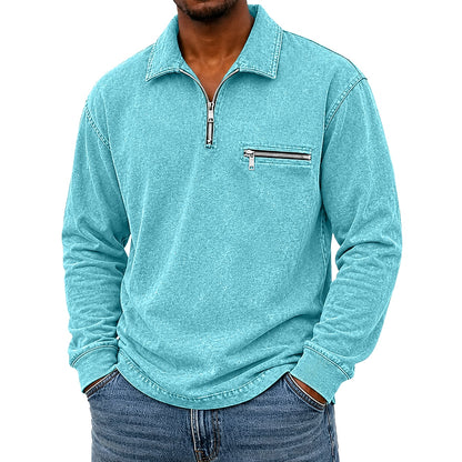 Broken-In Zip Up Cotton Polo Shirt