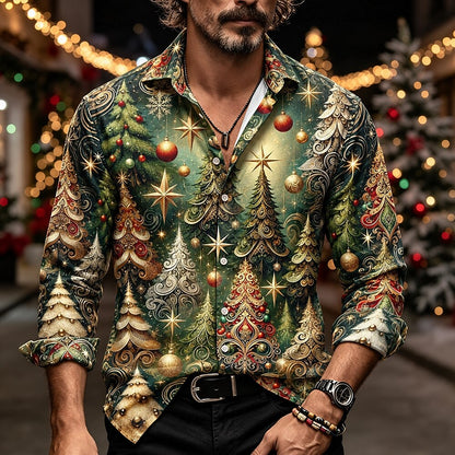 Christmas Tree Animal Button Shirt