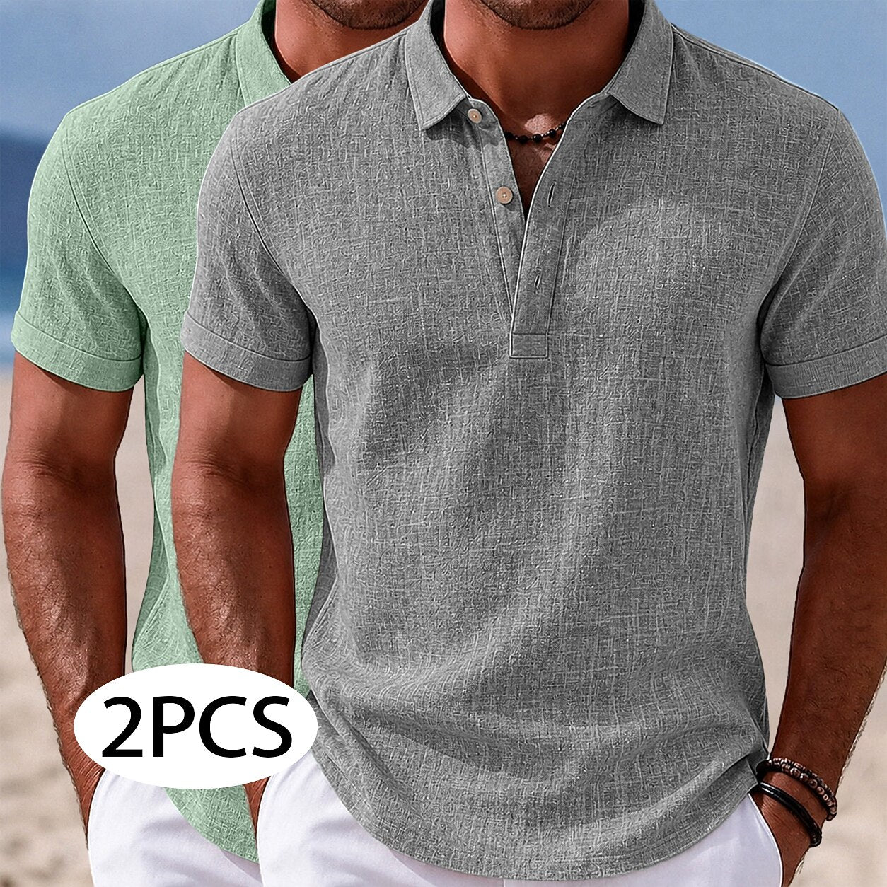 2-Pack Lightweight Linen Polo Shirts