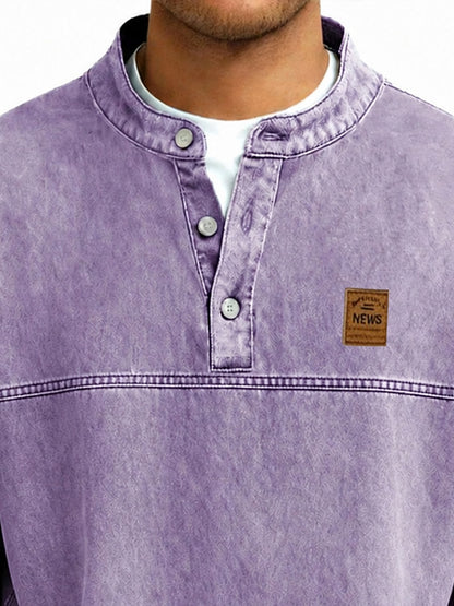 Retro Washed Cotton Henley Shirt