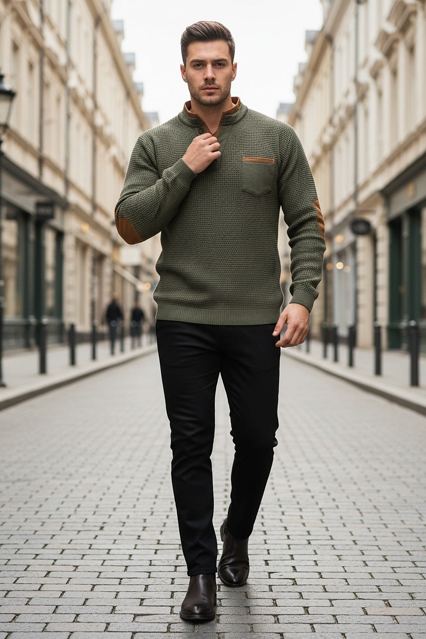 Colorblock V-neck Waffle Henley Shirts