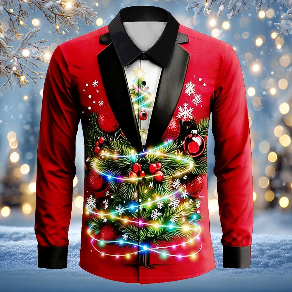 Christmas Costume Tuxedo Tie Button Shirt