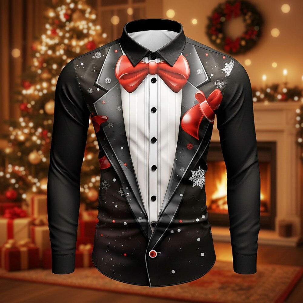 Christmas Costume Tuxedo Tie Button Shirt