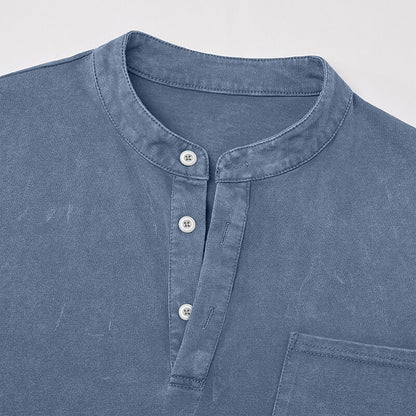 100% Cotton Henley T-Shirt-Vintage Washed Look
