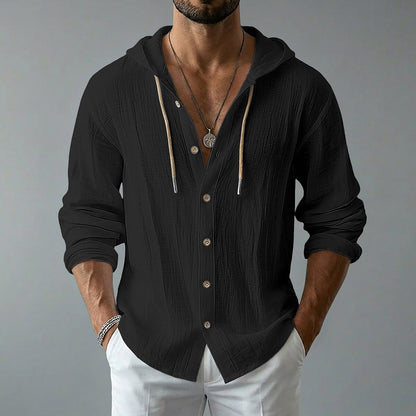 Lightweight Button Up Linen Hooded Shirt