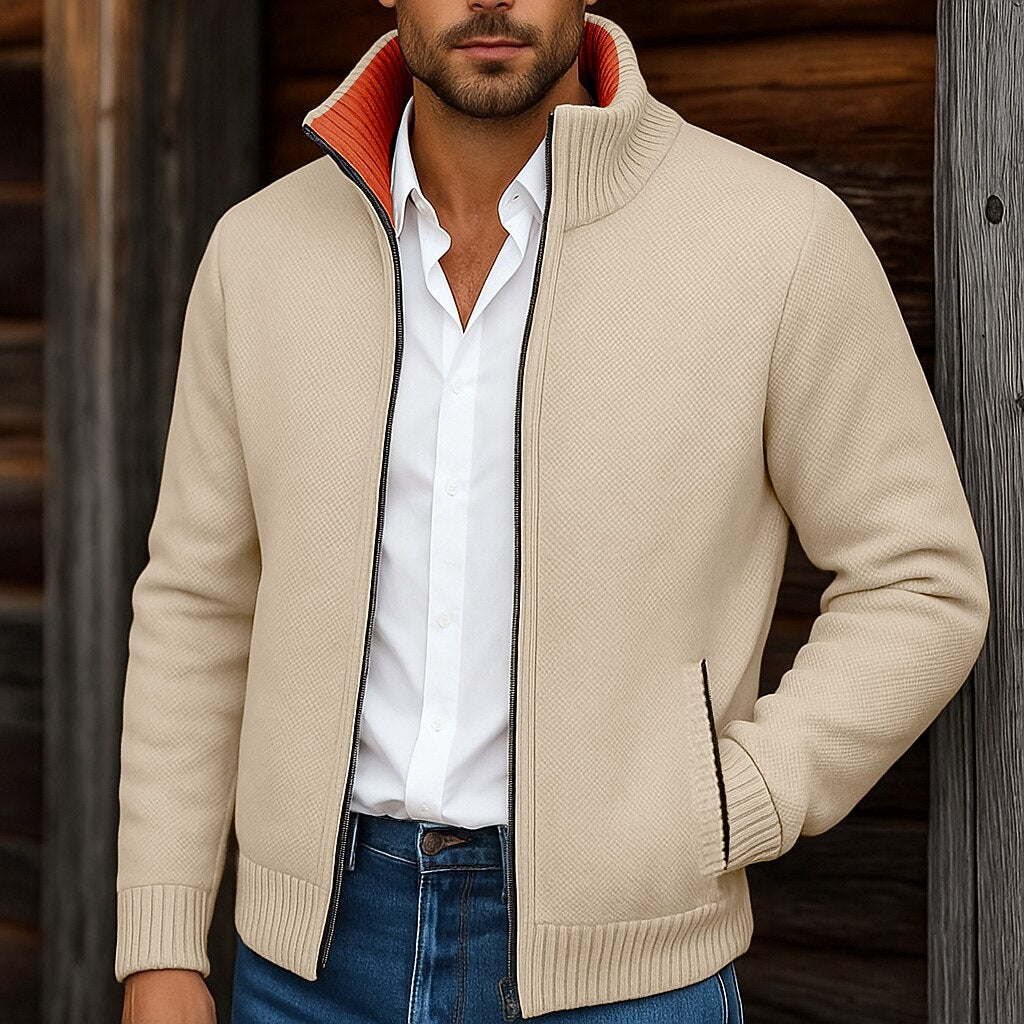 Fleece Ribbed Knit Zip Up Sweater Cardigan