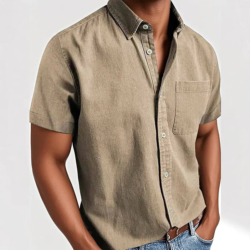 Men's Cotton Shirt -Casual Short Sleeve Button-Up