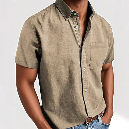 Men's Cotton Shirt -Casual Short Sleeve Button-Up