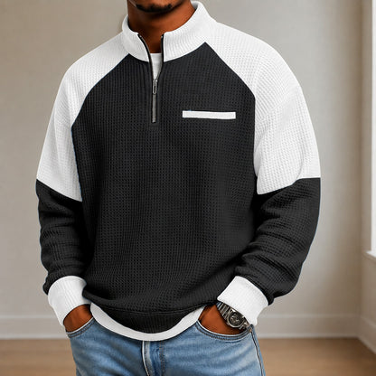 Textured Colorblock Banded Collar Waffle Polo