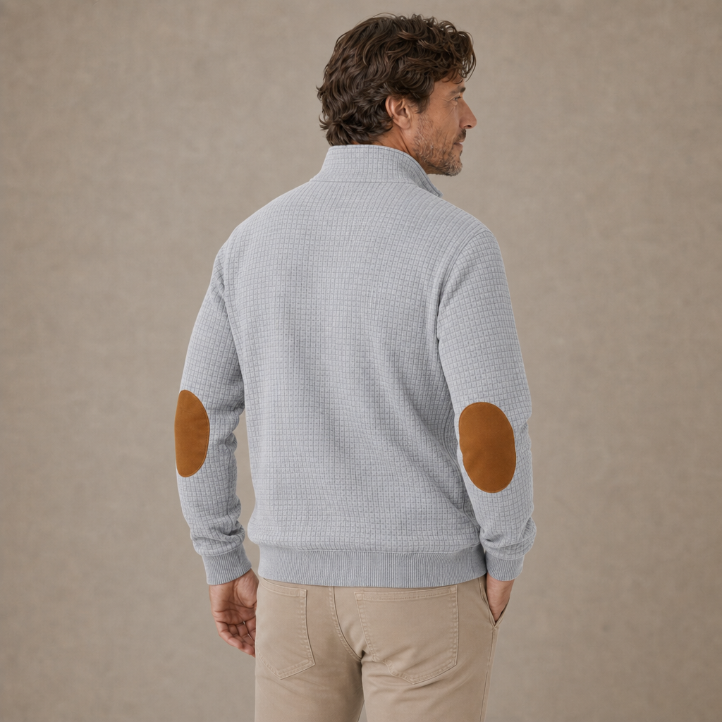 Textured Waffle Quarter Zip Pocket Sweatshirt