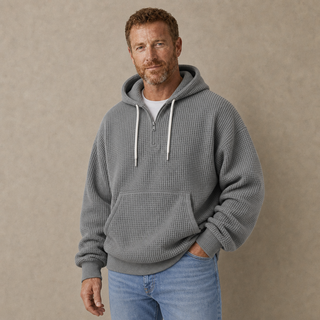 Classic Waffle Knit Quarter Zip Hoodie