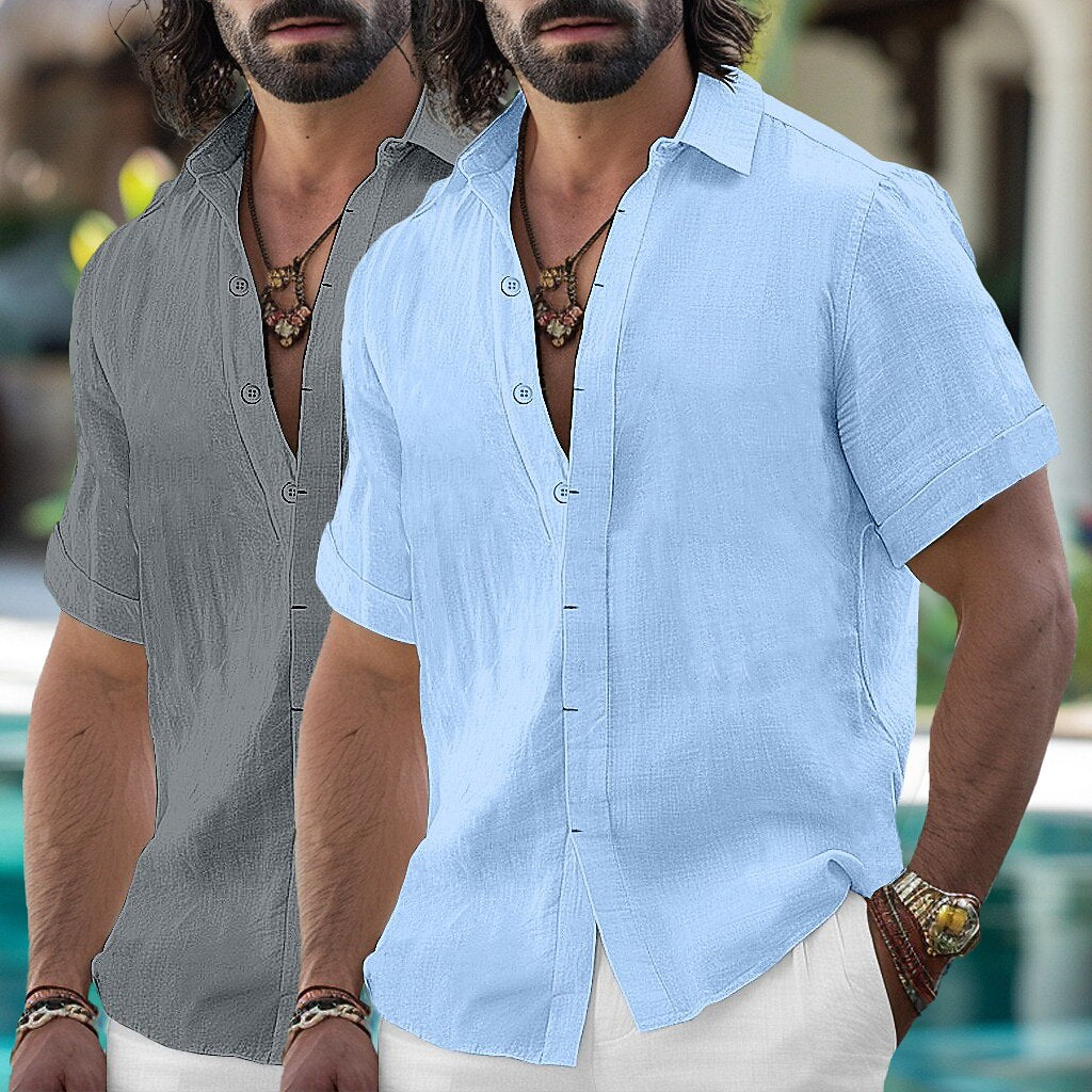 2Pcs Men's Linen Shirts Set