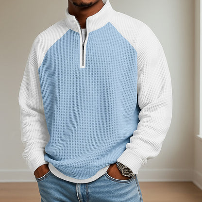 Colorblock Zipped Waffle Polo Shirts