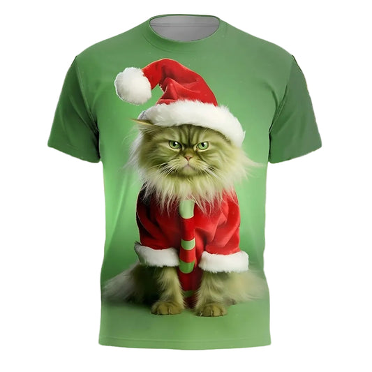 Men's Christmas Cat Artistic Graphic Tee