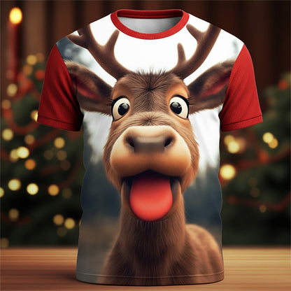 Men's Christmas Santa Elk Graphic Tee