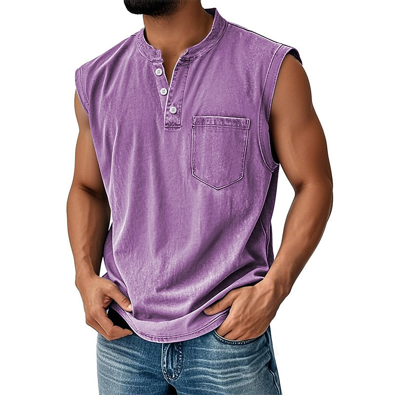 100% Cotton Henley Tank Top
