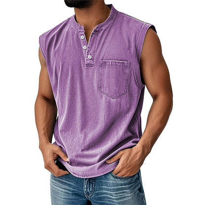 Men's 100% Cotton Henley Tank Top