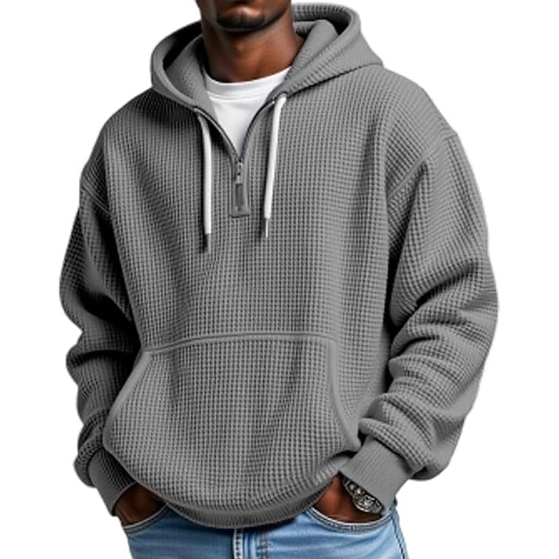 Classic Waffle Knit Quarter Zip Hoodie