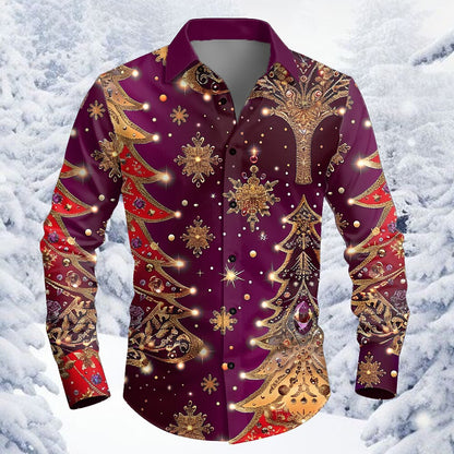 Christmas Tree Snowflake Diamond Button Shirt