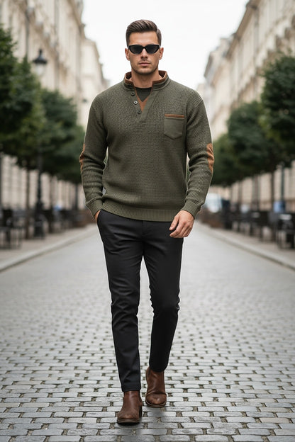 Colorblock V-neck Waffle Henley Shirts