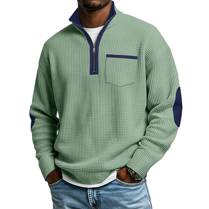 Patchwork Waffle Quarter Zip Polo Shirts