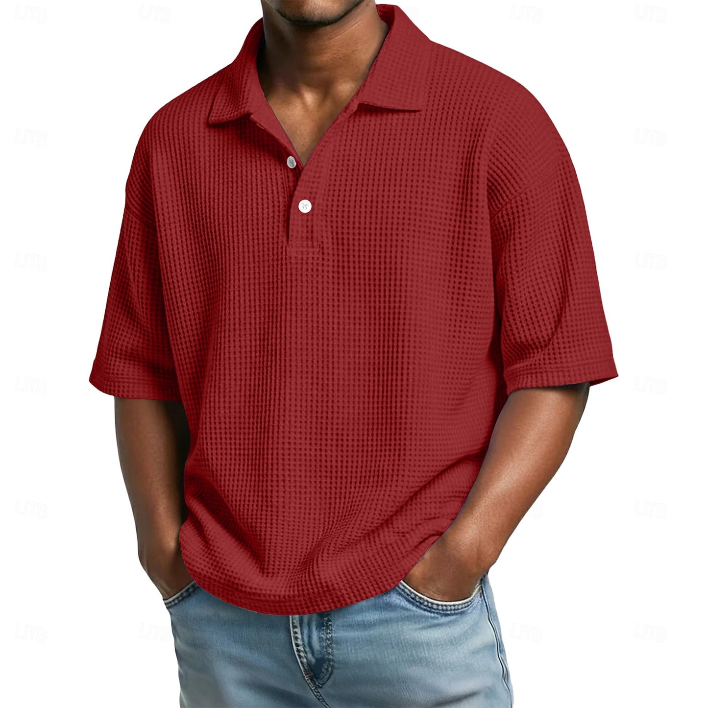 Men's Waffle Knit Polo Shirt