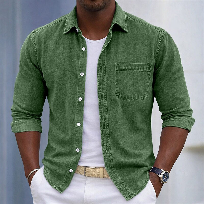 100% Cotton Acid Wash Button-Up Shirt