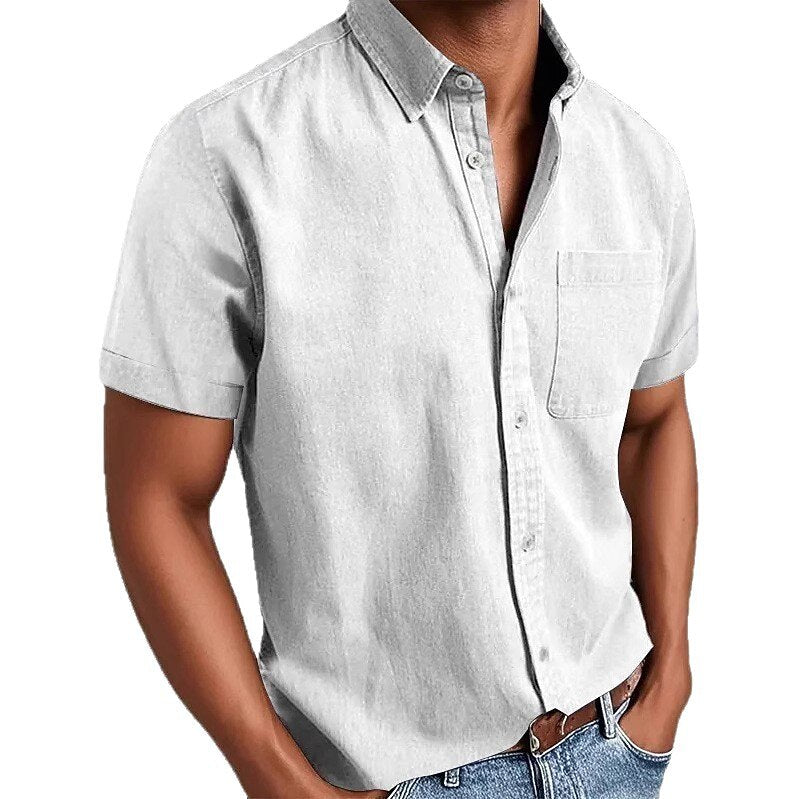 Men's Cotton Shirt -Casual Short Sleeve Button-Up
