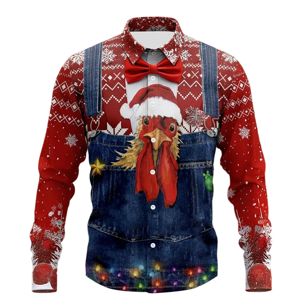 Christmas Rooster Animal Costume Button Shirt