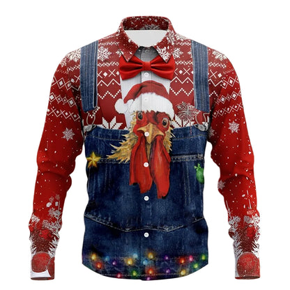 Christmas Rooster Animal Costume Button Shirt