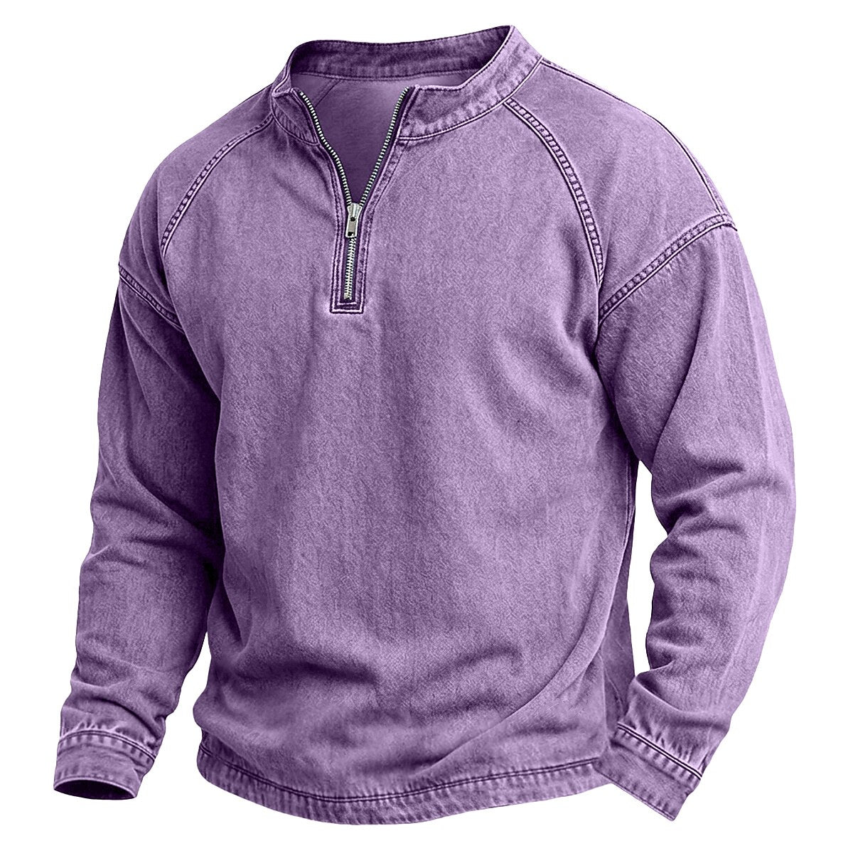 Half Zip Washed Cotton Henley Shirt