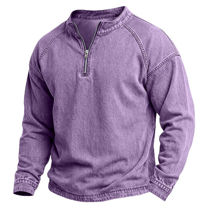 Half Zip Washed Cotton Henley Shirt