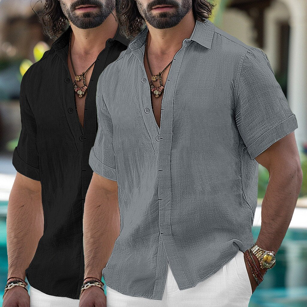 2Pcs Men's Linen Shirts Set
