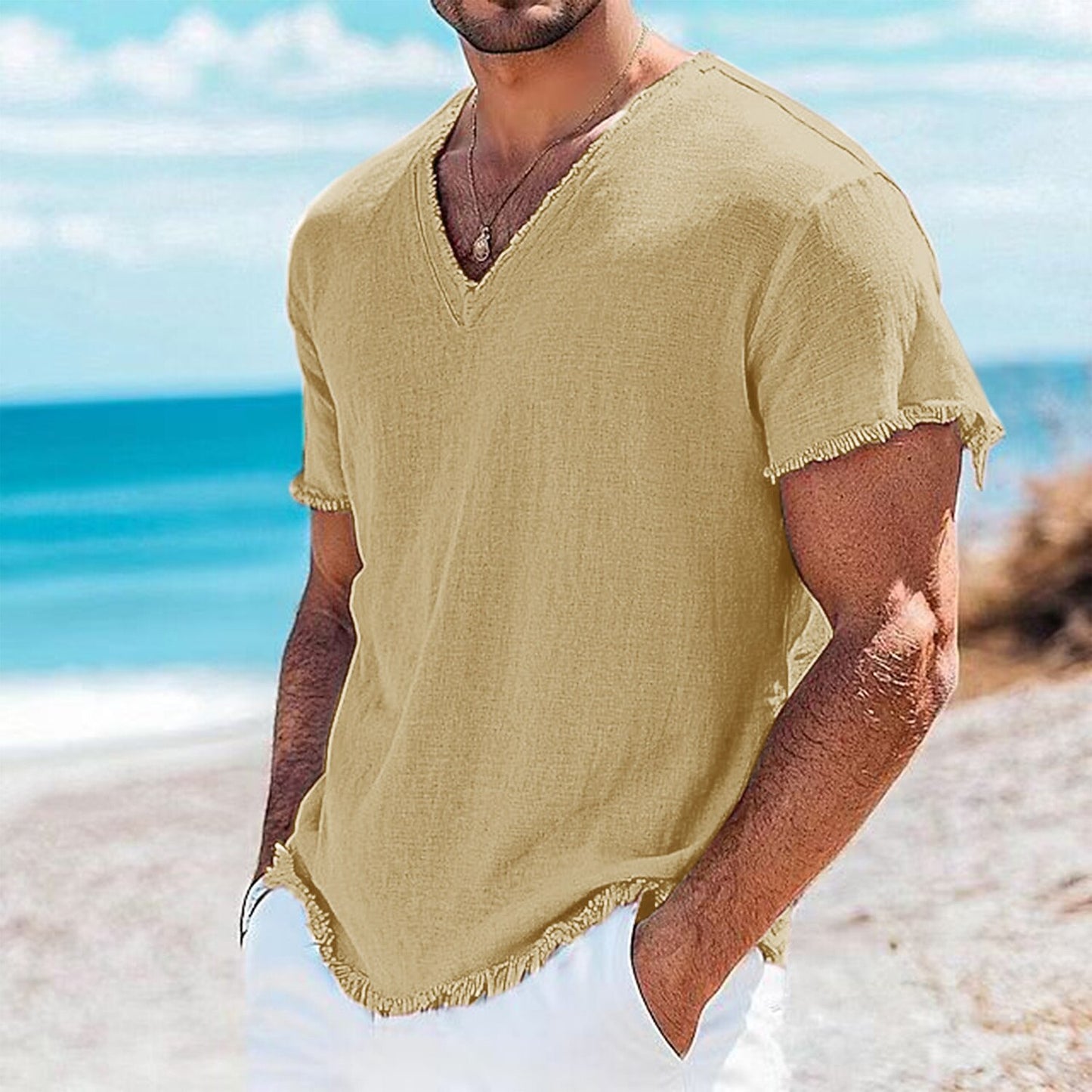 Breathable V-neck Linen Shirt